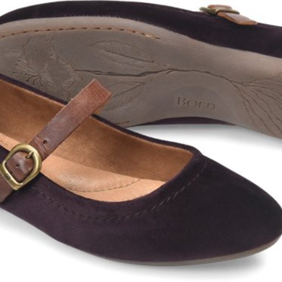 Born Shoes - Born Maree Chestnut Leather and Purple Velvet Ballet Flats Size 8M
